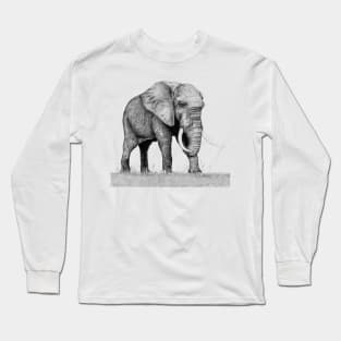 Elephant Ink Pen Stippling Drawing Long Sleeve T-Shirt